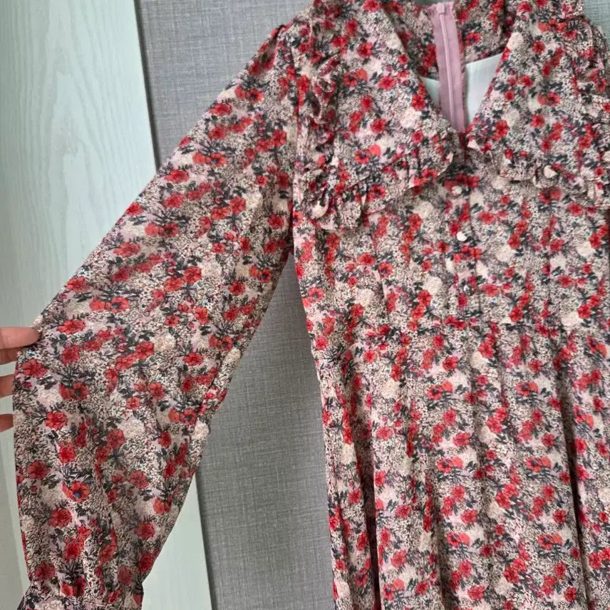 [BUNJANG] Floral Chiffon Long Dress / 빅프릴카라 볼륨소매 플로럴 쉬폰롱원피스