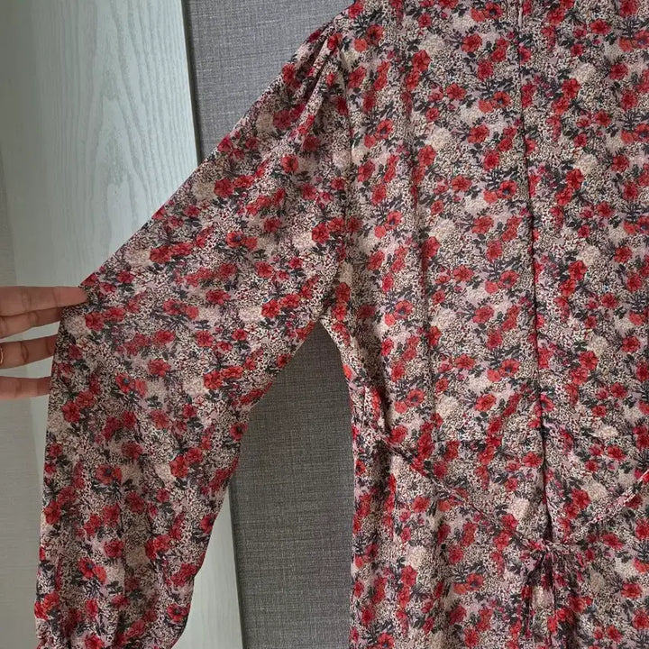 [BUNJANG] Floral Chiffon Long Dress / 빅프릴카라 볼륨소매 플로럴 쉬폰롱원피스