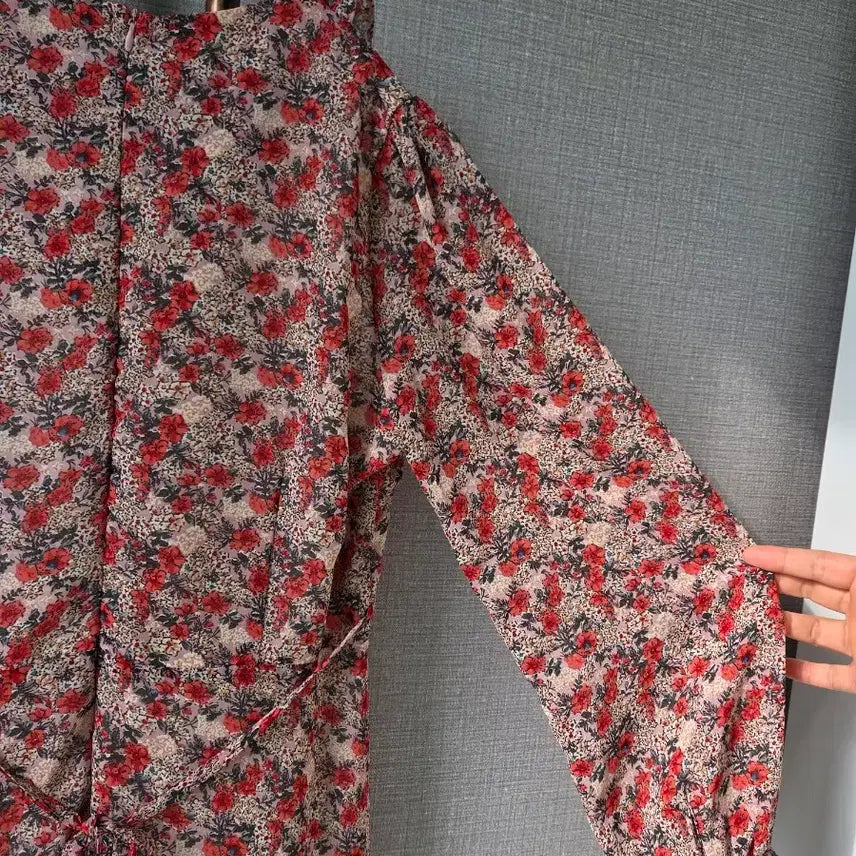 [BUNJANG] Floral Chiffon Long Dress / 빅프릴카라 볼륨소매 플로럴 쉬폰롱원피스