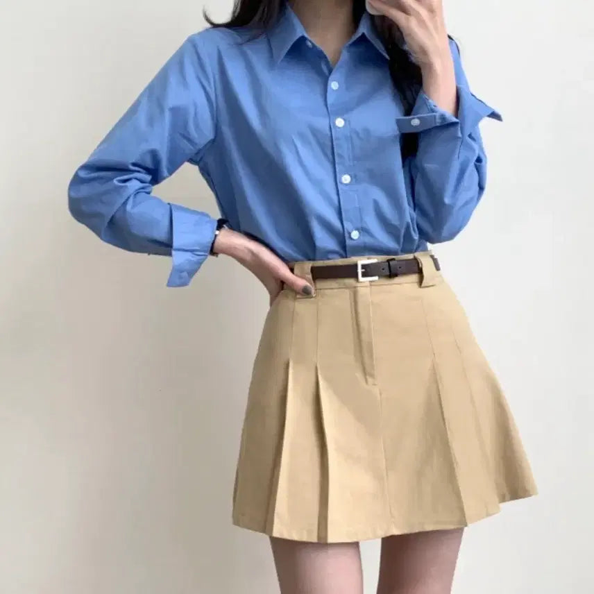 [BUNJANG] French Basic Cotton Simple Shirt Blouse Royal Blue / 프렌치 베이직 코튼 심플 셔츠 남방 블라우스 로얄 블루색