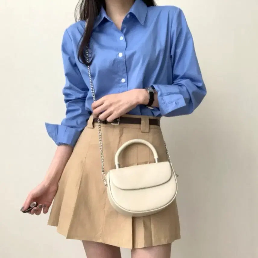 [BUNJANG] French Basic Cotton Simple Shirt Blouse Royal Blue / 프렌치 베이직 코튼 심플 셔츠 남방 블라우스 로얄 블루색