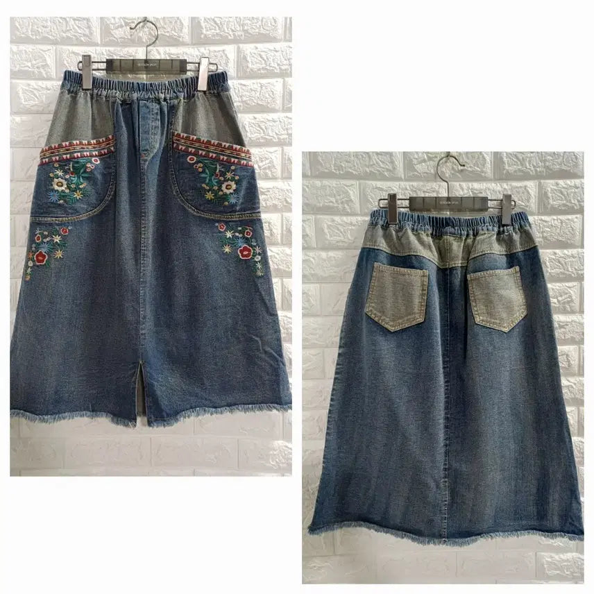 [BUNJANG] Unique Embroidery Banding Denim Skirt / 유니크자수 밴딩 데님스커트