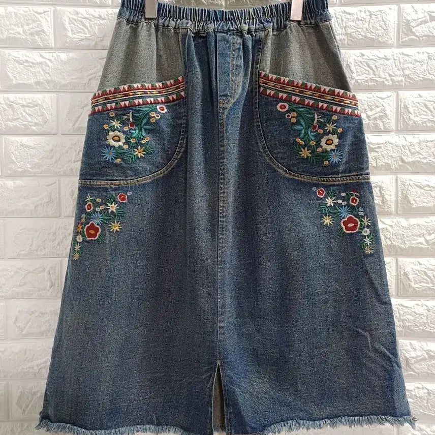 [BUNJANG] Unique Embroidery Banding Denim Skirt / 유니크자수 밴딩 데님스커트