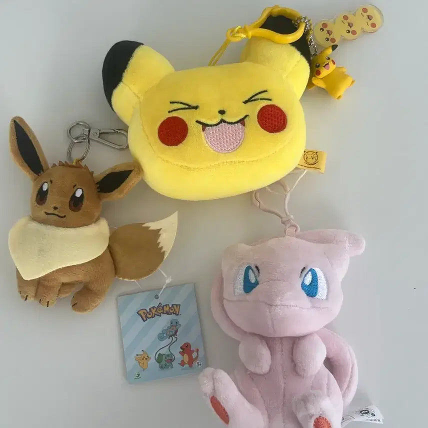 [BUNJANG] Pokemon Eevee Pikachu Mew Plush Keyring Bundle / 포켓몬스터 이브이 피카츄 뮤 봉제인형 키링 일괄 판매합니다