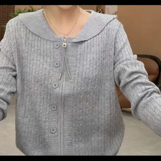[BUNJANG] JIAN.YI Sailor Collar Zip-Up Cardigan / 세일러 카라 디자인이 돋보이는 JIAN.YI 집업 가디건이에요케이블