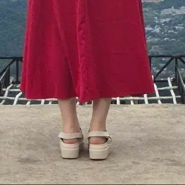 [BUNJANG] Red Sleeveless Long Dress with Ribbon Hairpin / 레드 나시 롱원피스 + 리본 머리핀 (~4/27까지 판매)