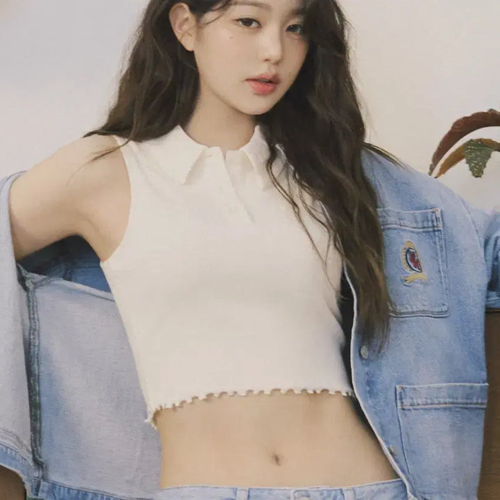 [BUNJANG] Tommy Hilfiger Crop Rib Polo Shirt (S) / (택포, 택ㅇ)타미진스 크롭 립 폴로 티셔츠 s
