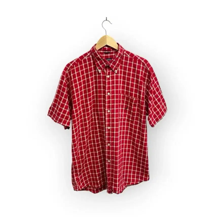 [BUNJANG] Nautica Vintage Checkered Red Shirt L-XL / 노티카 빈티지 체크 레드 남방 L-XL