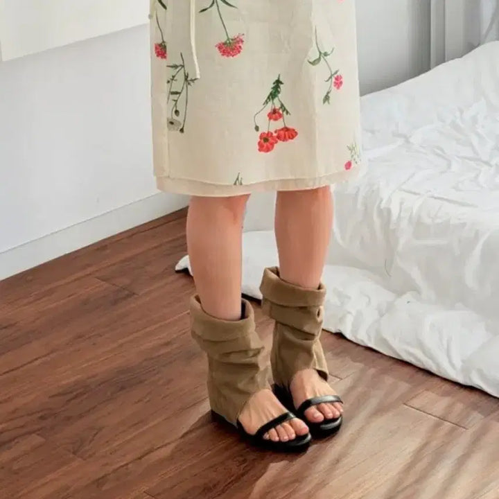 [BUNJANG] Linen Sandal Boots - Beige / 린넨 샌들부츠-베이지