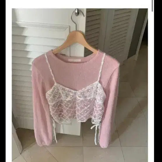 [BUNJANG] Melounge Alpaca Minimal Knit &amp; Lace Bustier Set / 멜라운지 알파카 미니멀 니트(소라)+레이스 뷔스티에 세트