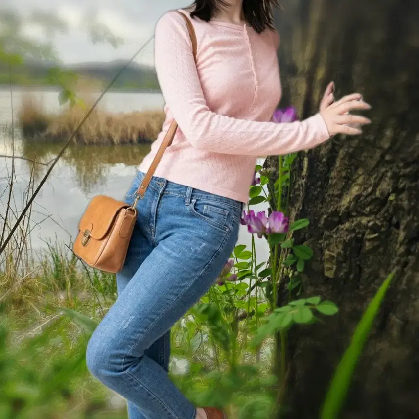 [BUNJANG] Pink Button Knit Top / 여리여리무드 연핑크단추 니트티-봄 긴팔 라운드넥 /연핑크