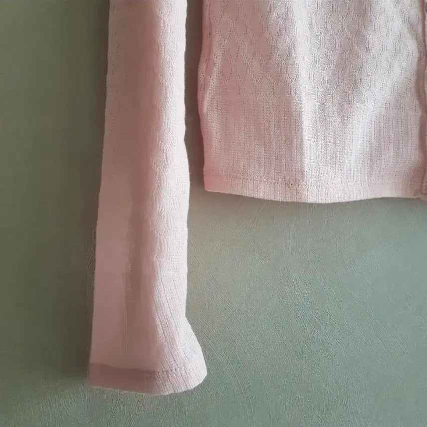 [BUNJANG] Pink Button Knit Top / 여리여리무드 연핑크단추 니트티-봄 긴팔 라운드넥 /연핑크