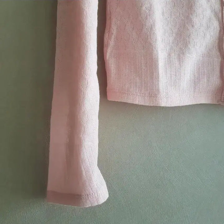 [BUNJANG] Pink Button Knit Top / 여리여리무드 연핑크단추 니트티-봄 긴팔 라운드넥 /연핑크