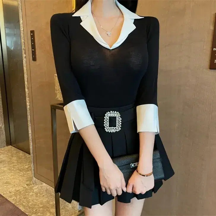 [BUNJANG] Unisex One-Piece Shirt T-Shirt - Black / [새상품/빠른발송] 일체형 셔츠 티셔츠 블랙