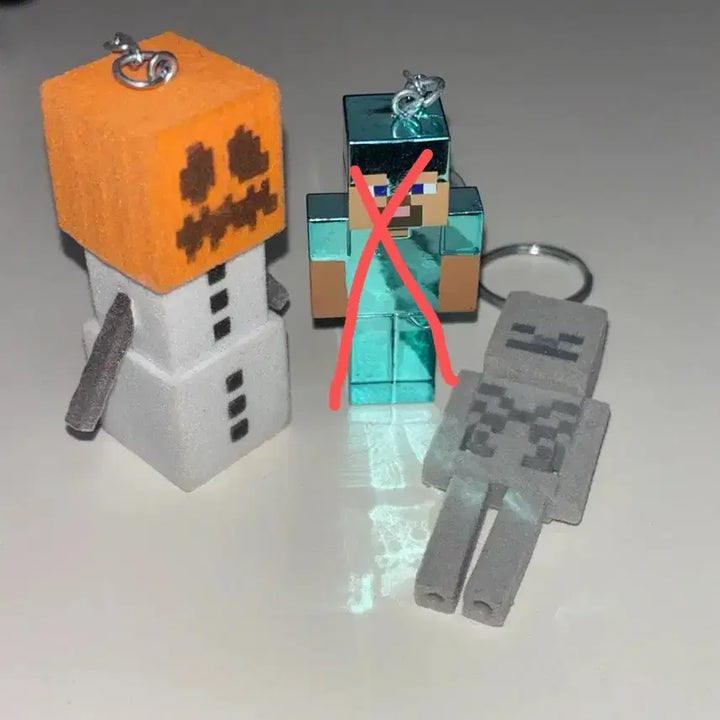 [BUNJANG] Minecraft Keyring Diamond Steve Skeleton Snowman Bundle Set / 마인크래프트 키링 다이아 스티브 레어 눈사람 스켈레톤