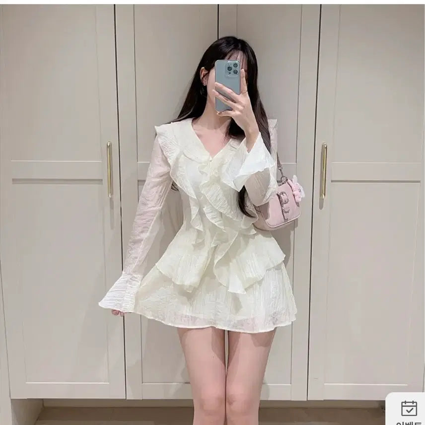 [BUNJANG] White Frill Chiffon Two-Piece Set / 화이트 프릴 쉬폰 투피스 세트