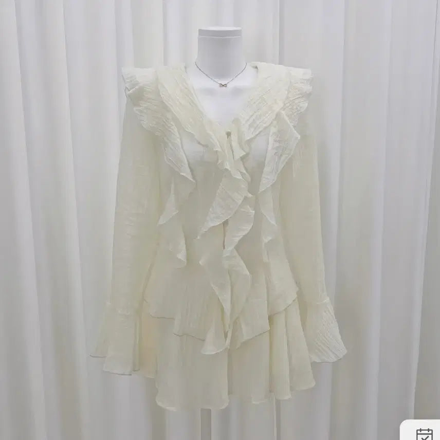 [BUNJANG] White Frill Chiffon Two-Piece Set / 화이트 프릴 쉬폰 투피스 세트
