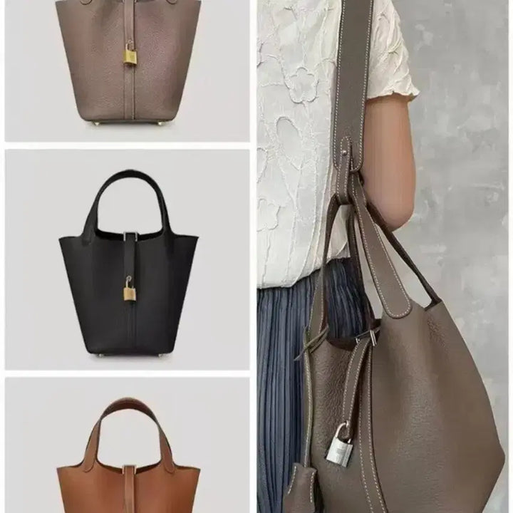 [BUNJANG] Leather Bucket Tote Bag / 가죽 버킷 토트 숄더백