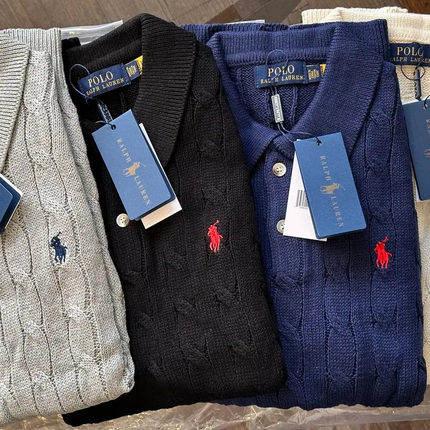 [BUNJANG] Polo Ralph Lauren Cable Knit Polo Shirt / (정품 새상품) 폴로 랄프로렌 케이블 반팔 카라 니트