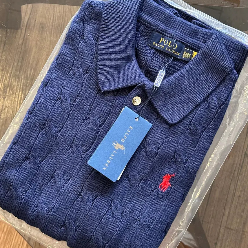 [BUNJANG] Polo Ralph Lauren Cable Knit Polo Shirt / (정품 새상품) 폴로 랄프로렌 케이블 반팔 카라 니트