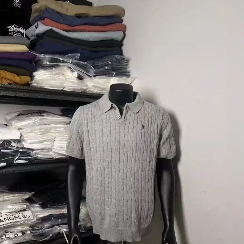 [BUNJANG] Polo Ralph Lauren Cable Knit Polo Shirt / (정품 새상품) 폴로 랄프로렌 케이블 반팔 카라 니트