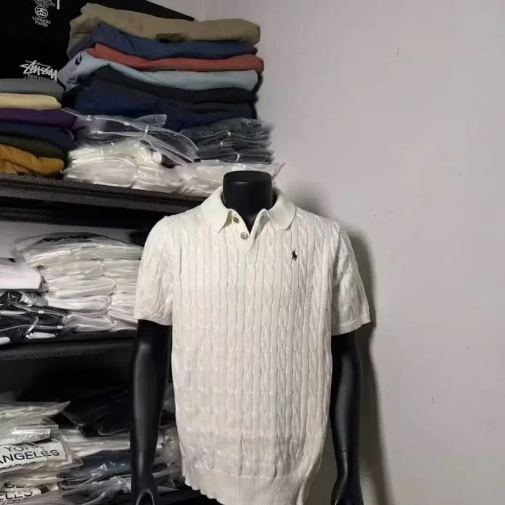 [BUNJANG] Polo Ralph Lauren Cable Knit Polo Shirt / (정품 새상품) 폴로 랄프로렌 케이블 반팔 카라 니트