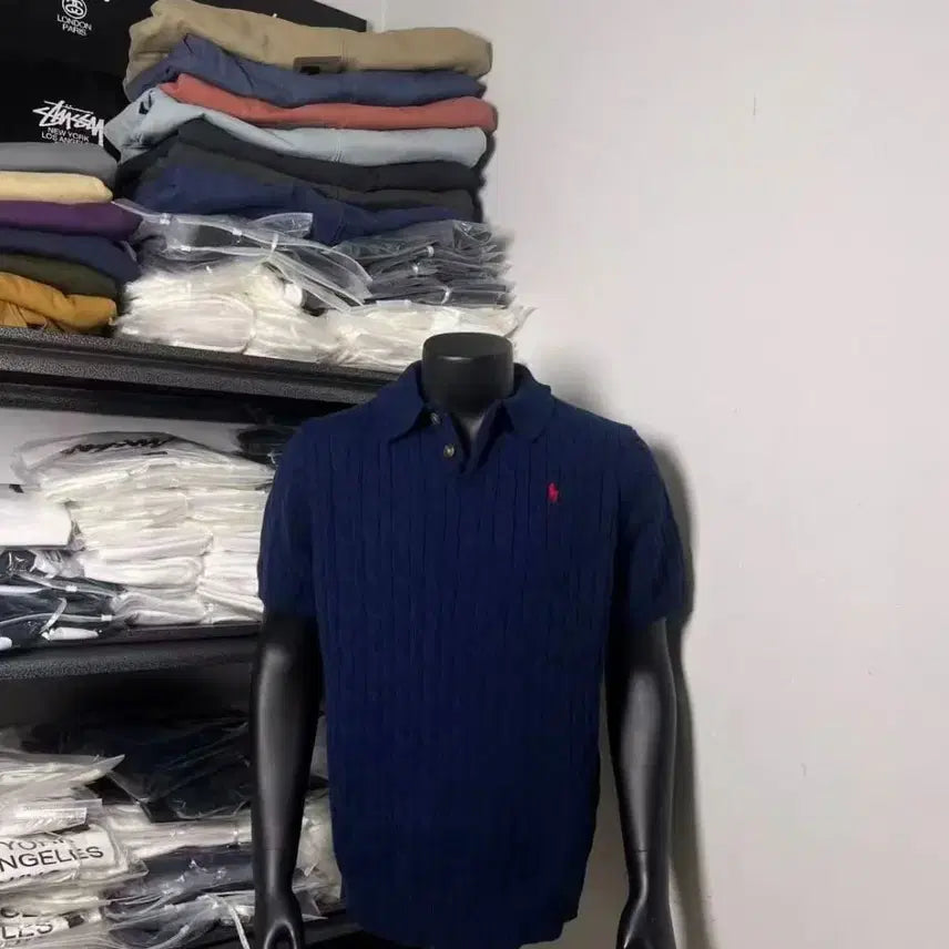 [BUNJANG] Polo Ralph Lauren Cable Knit Polo Shirt / (정품 새상품) 폴로 랄프로렌 케이블 반팔 카라 니트