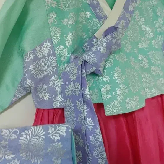 [BUNJANG] Floral Pattern Hanbok / 민트/핑크 꽃무늬 여자 한복