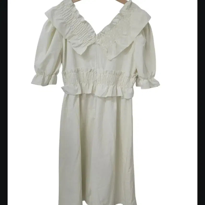 [BUNJANG] Ivory Shirred Collar Long Dress / 아이보리 셔링 카라 롱 원피스