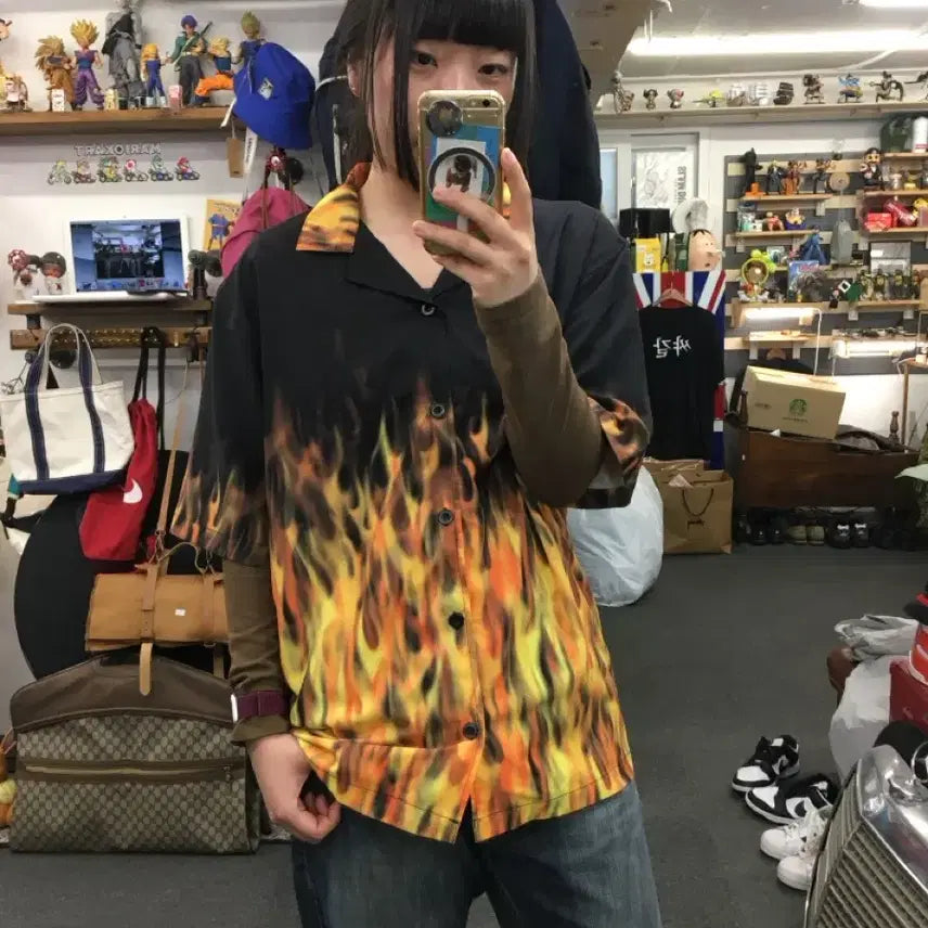 [BUNJANG] Vintage Flame Short Sleeve Shirt / 빈티지 플레임 반팔 셔츠