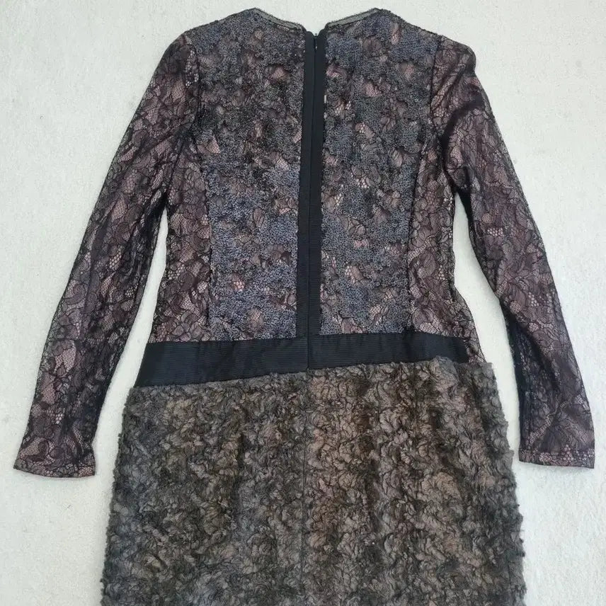 [BUNJANG] G-Cut Lace &amp; Fur Mini Dress / 레이스 퍼 믹스 미니 원피스