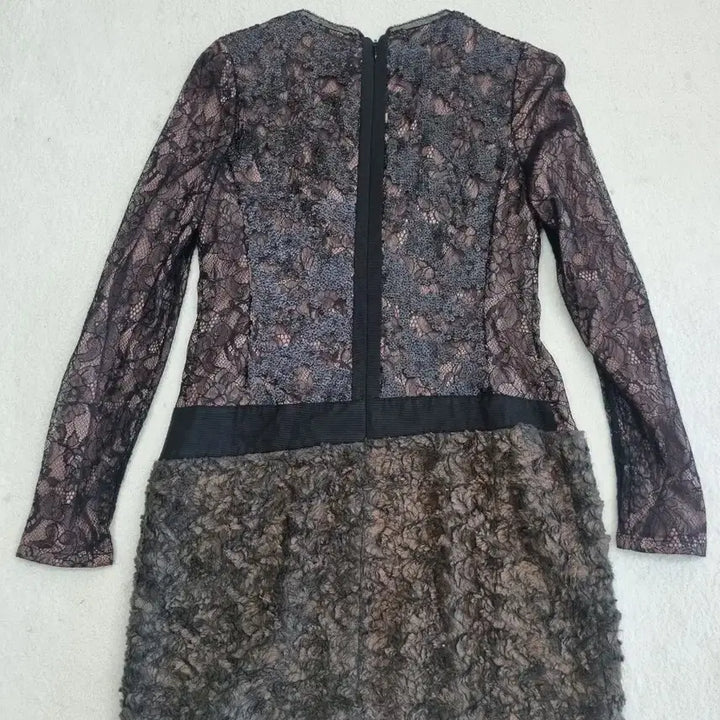 [BUNJANG] G-Cut Lace &amp; Fur Mini Dress / 레이스 퍼 믹스 미니 원피스