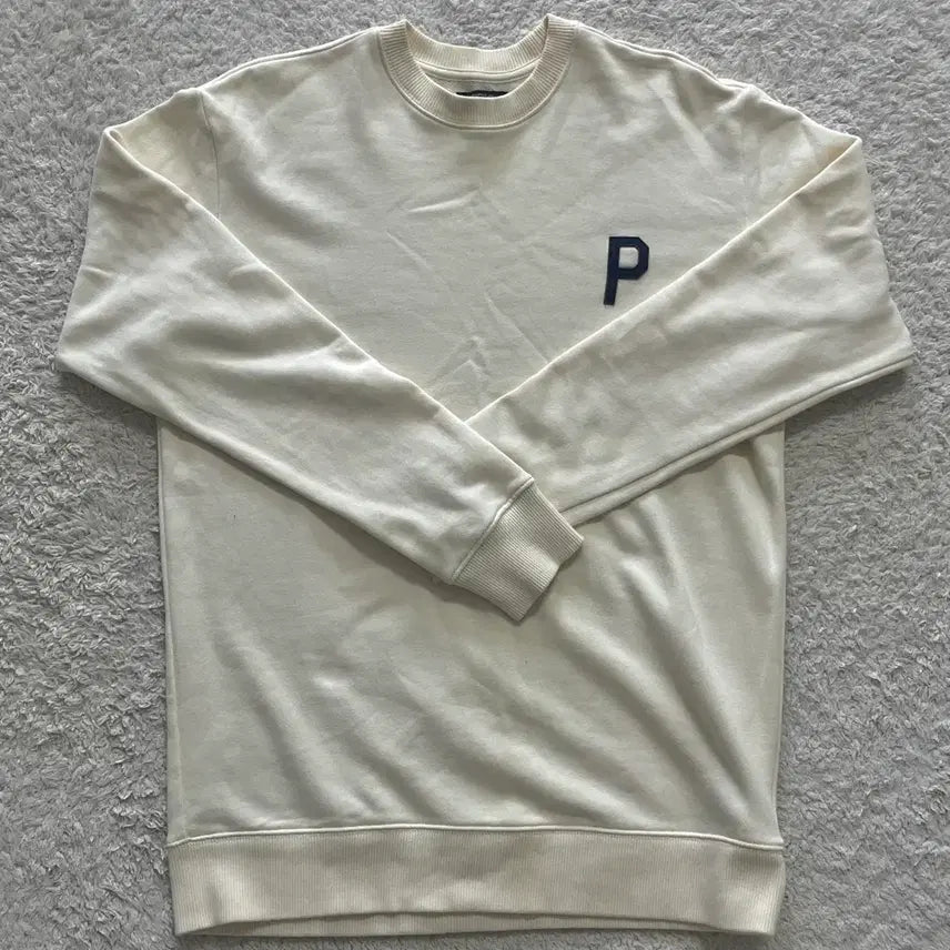 [BUNJANG] Unbranded Ivory Embroidered Sweatshirt / 맨투맨 아이보리 이사정리