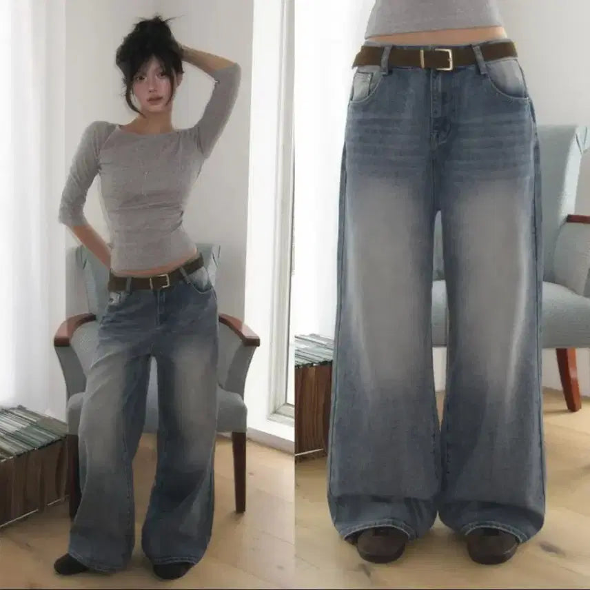 [BUNJANG] Modimood Nerdy Catbrush Black Wide Pants / [새상품] 모디무드 너디 캣브러쉬 워싱 와이드팬츠 흑청 S