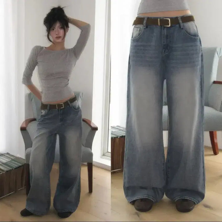 [BUNJANG] Modimood Nerdy Catbrush Black Wide Pants / [새상품] 모디무드 너디 캣브러쉬 워싱 와이드팬츠 흑청 S