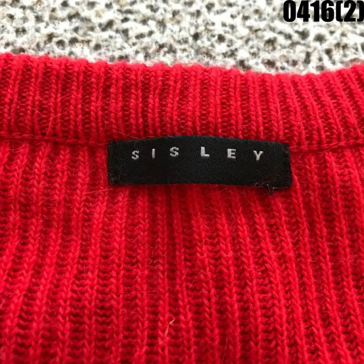 [BUNJANG] Sisley Red V-Neck Knit Sweater / 시슬리 빨간색 브이넥 니트 f