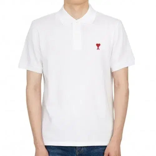 [BUNJANG] AMI Small Heart Logo White Polo Shirt XL / 아미 스몰 하트 로고 화이트 반팔 폴로티 XL
