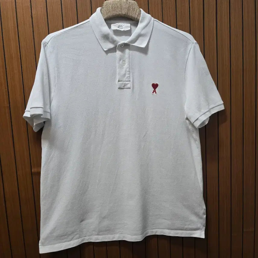 [BUNJANG] AMI Small Heart Logo White Polo Shirt XL / 아미 스몰 하트 로고 화이트 반팔 폴로티 XL