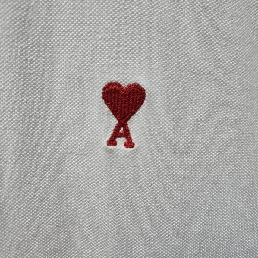 [BUNJANG] AMI Small Heart Logo White Polo Shirt XL / 아미 스몰 하트 로고 화이트 반팔 폴로티 XL