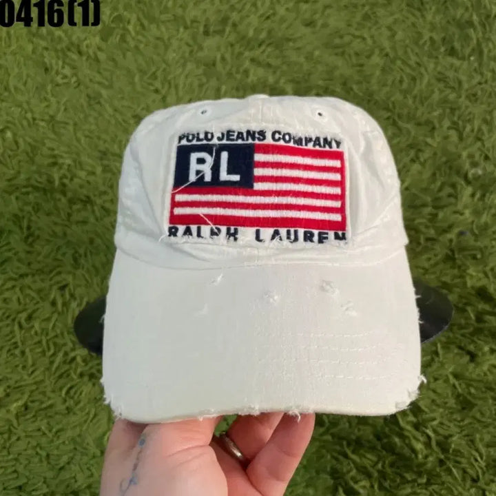 [SOLD OUT] 폴로 랄프로렌 성조기 화이트 데미지 볼캡 모자