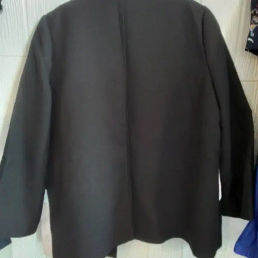 [BUNJANG] Black Pink White Color Block No Collar Jacket / 여55~66배색 블랙 핑크 노카라 자켓