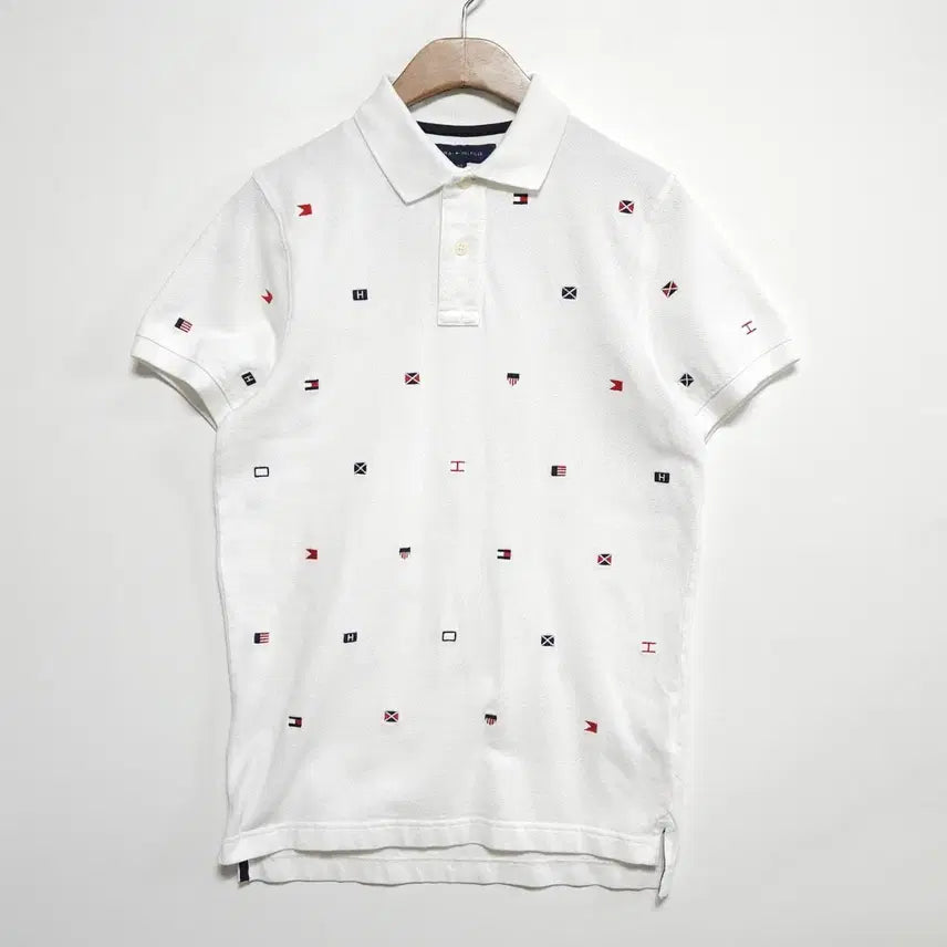 [BUNJANG] Tommy Hilfiger Embroidered Pattern PK Short Sleeve Polo Shirt / 타미힐피거 자수 패턴 PK 반팔 카라티 44~55 화이트