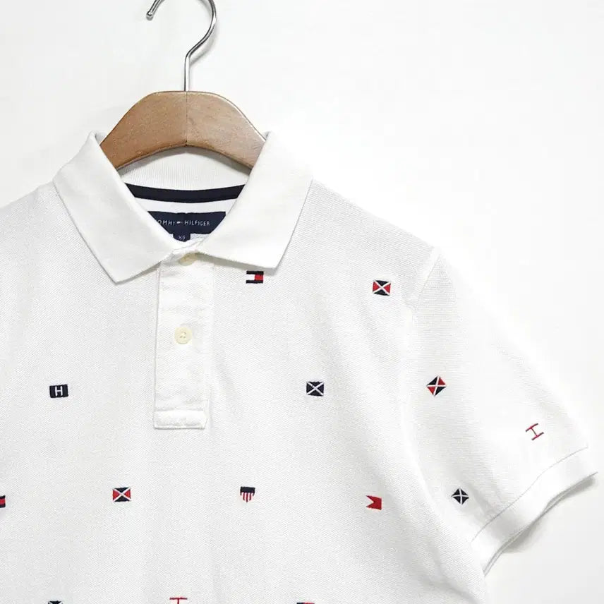 [BUNJANG] Tommy Hilfiger Embroidered Pattern PK Short Sleeve Polo Shirt / 타미힐피거 자수 패턴 PK 반팔 카라티 44~55 화이트