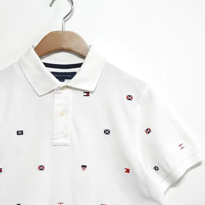[BUNJANG] Tommy Hilfiger Embroidered Pattern PK Short Sleeve Polo Shirt / 타미힐피거 자수 패턴 PK 반팔 카라티 44~55 화이트