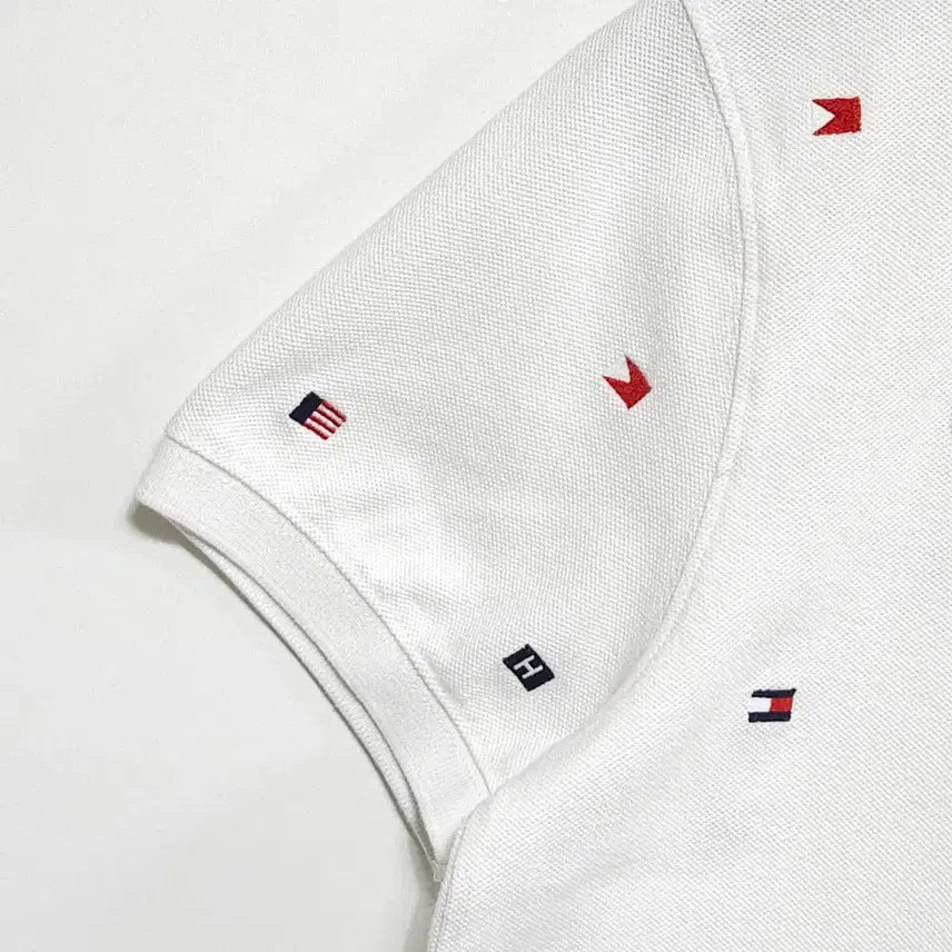 [BUNJANG] Tommy Hilfiger Embroidered Pattern PK Short Sleeve Polo Shirt / 타미힐피거 자수 패턴 PK 반팔 카라티 44~55 화이트