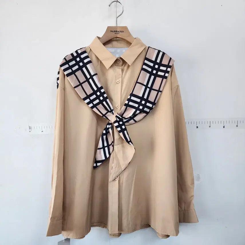 [BUNJANG] Check Scarf Point Shirt / 체크 스카프 포인트 남방