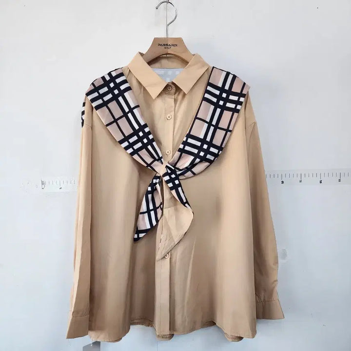 [BUNJANG] Check Scarf Point Shirt / 체크 스카프 포인트 남방