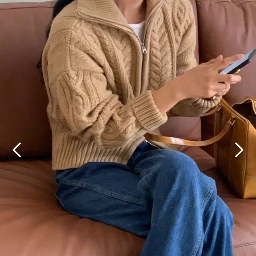 [BUNJANG] Cable Knit Zip-Up Jacket Beige / 케이블 니트 집업자켓 베이지