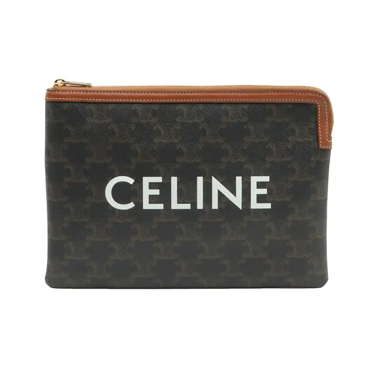 [BUNJANG] Celine Triomphe Canvas Tan Calfskin Small Clutch / 셀린느 트리오페 캔버스 탄 카프스킨 스몰 클러치 10D672BZQ
