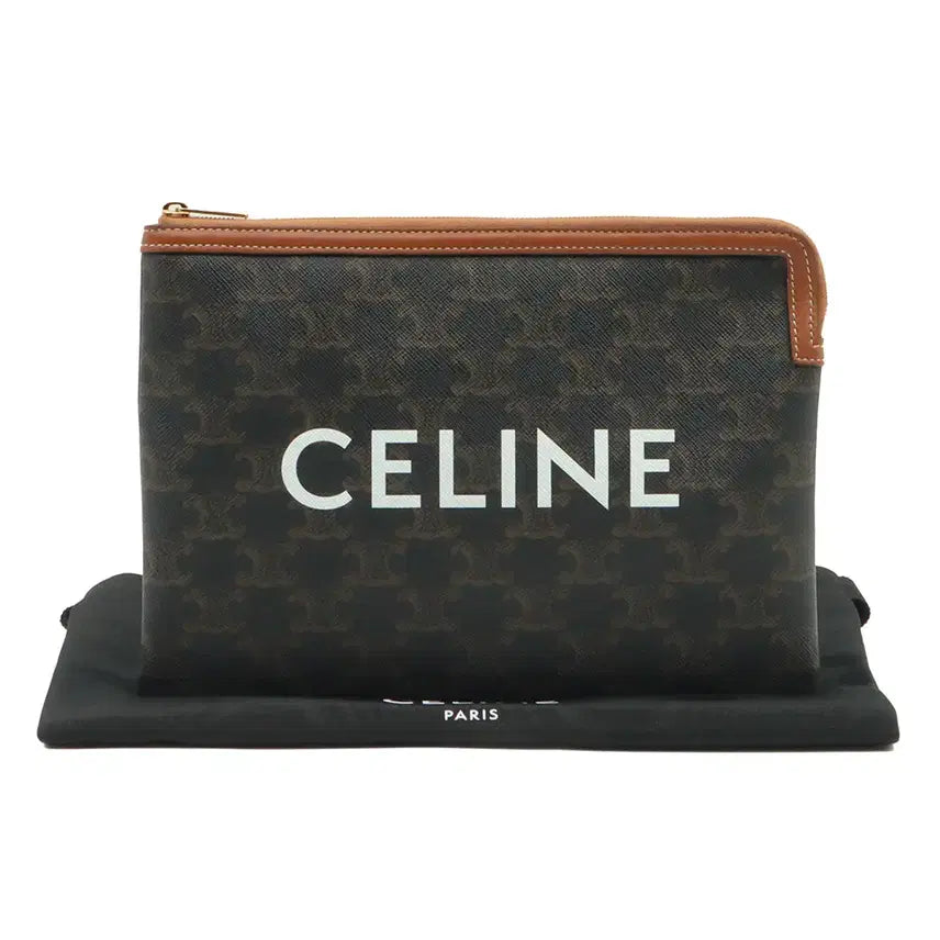 [BUNJANG] Celine Triomphe Canvas Tan Calfskin Small Clutch / 셀린느 트리오페 캔버스 탄 카프스킨 스몰 클러치 10D672BZQ